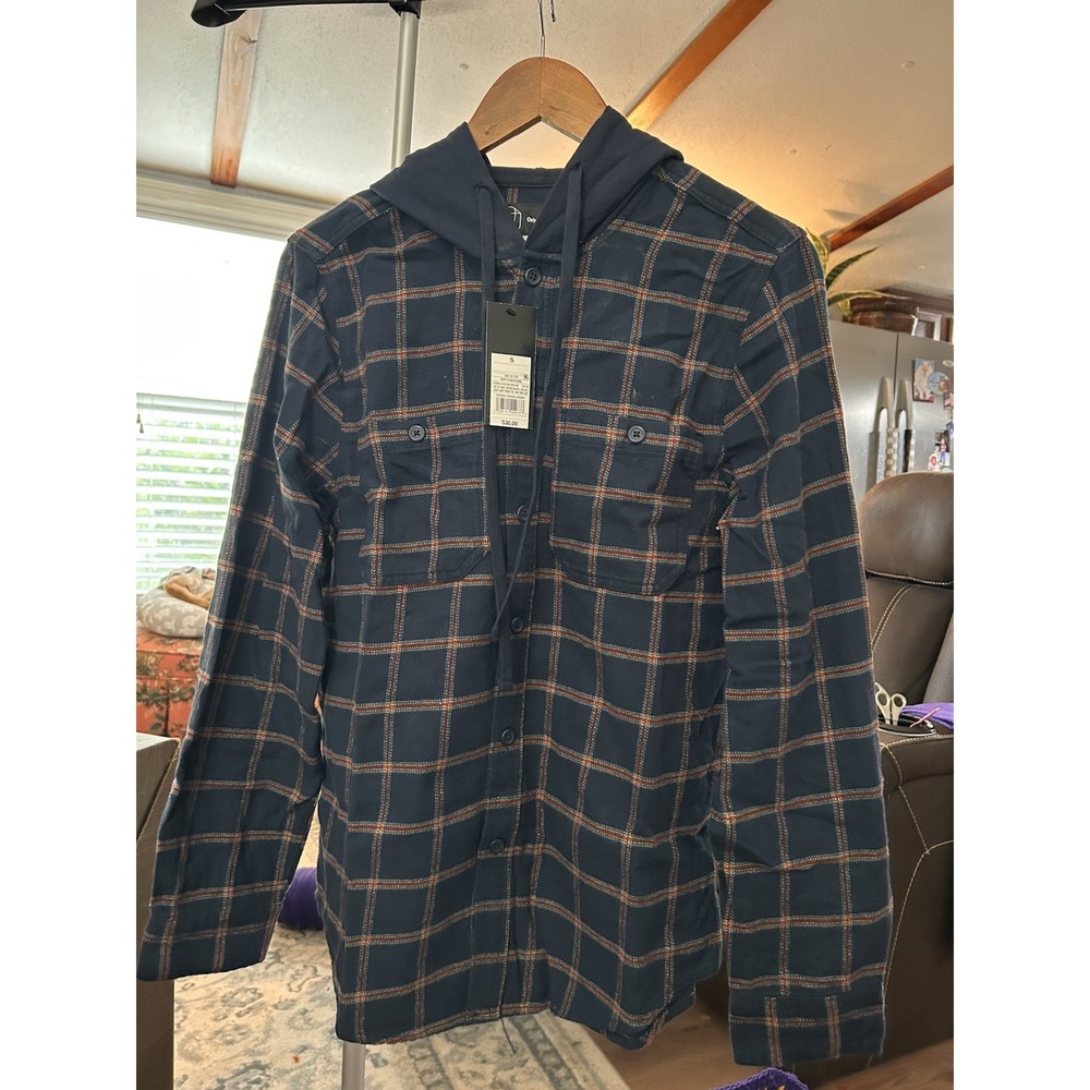 Original Use Plaid Flannel Button Up Hoodie / Hooded Flannel Shirt (Men's Small)
